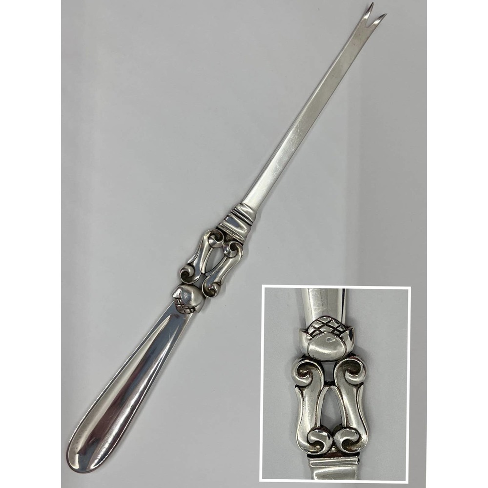 6 Georg Jensen Denmark Acorn Sterling Silver Lobster Seafood Pick Fork 7.5"
